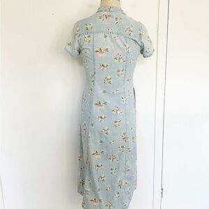 Vintage 90’s Crazy Horse Liz Claiborne Button up Midi Dress Blue Floral Pockets
